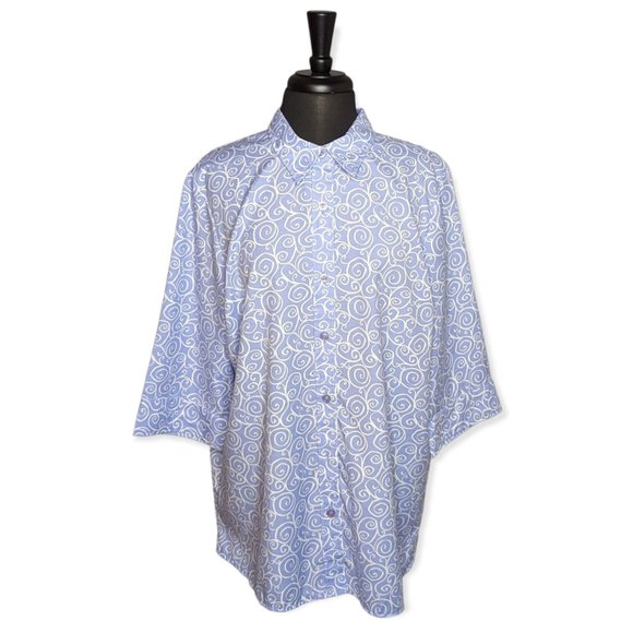 Blair Light Purple & White Button Down Short Sleeve Top Size XL - Picture 1 of 12